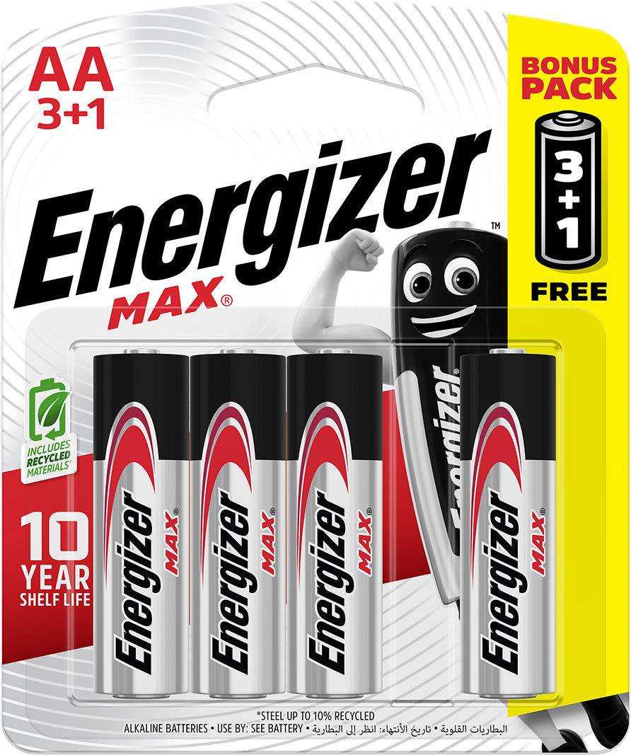 Energizer Battery Max Aa 3 + 1 Free 4 Pack Alkaline Battery  Battery
