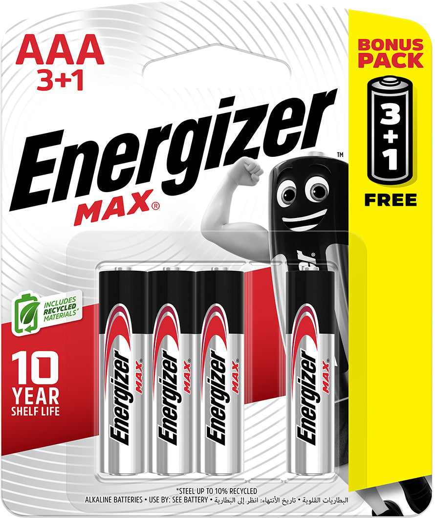 Energizer Battery Max Aaa 3 + 1 Free 4 Pack Alkaline Battery  Battery