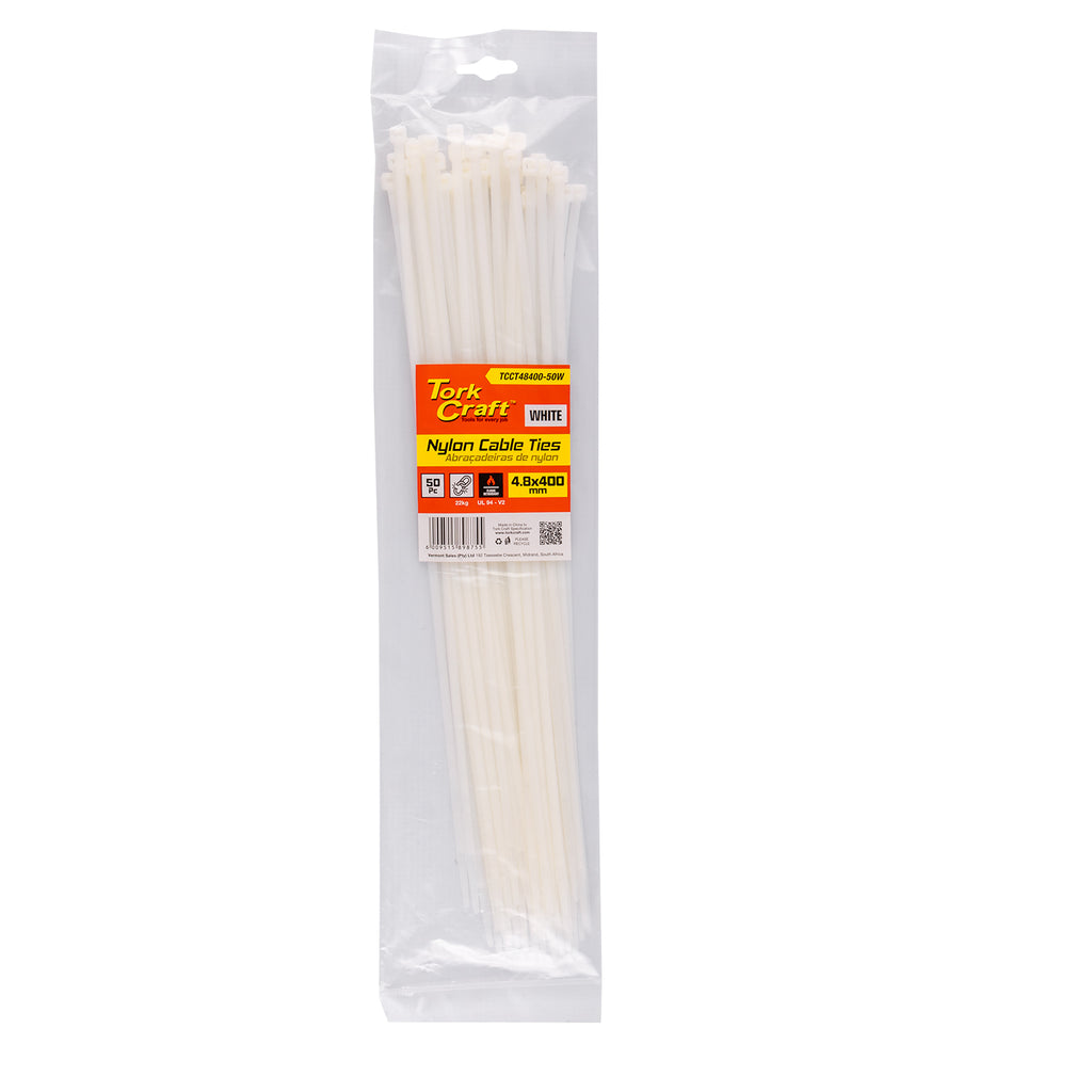 Tork Craft Nylon Cable Ties 4.8Mm X 400Mm White 50Pc