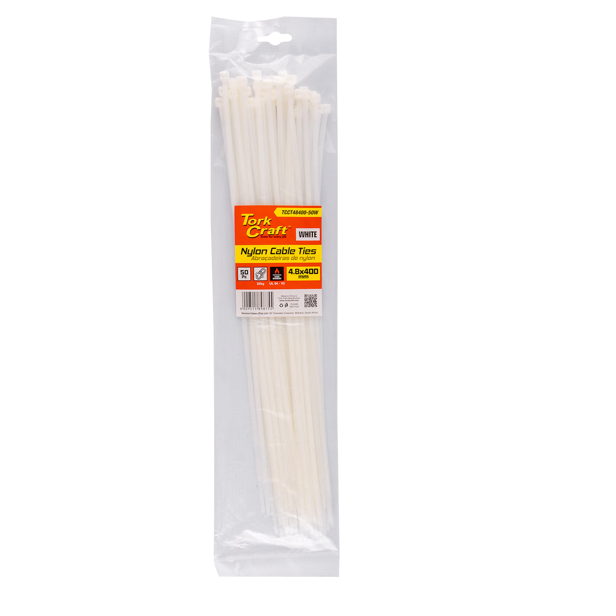 Tork Craft Nylon Cable Ties 4.8Mm X 400Mm White 50Pc
