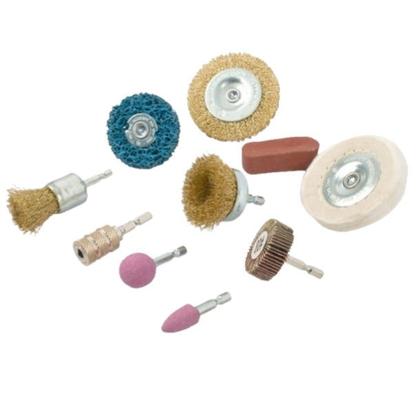 Tork Craft - Wire Brush Set with Hex Shank & Buff Kit for Drill (10 Piece)