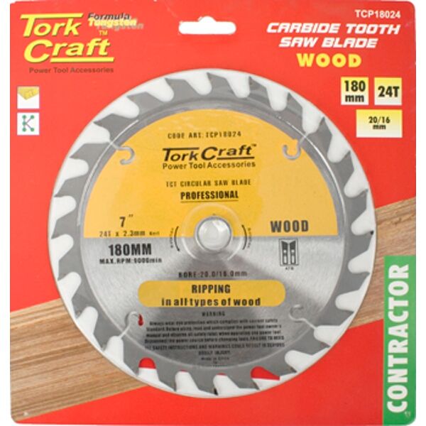 Tork Craft Blade Contractor 180 X 24T 20/16 Circular Saw TCT