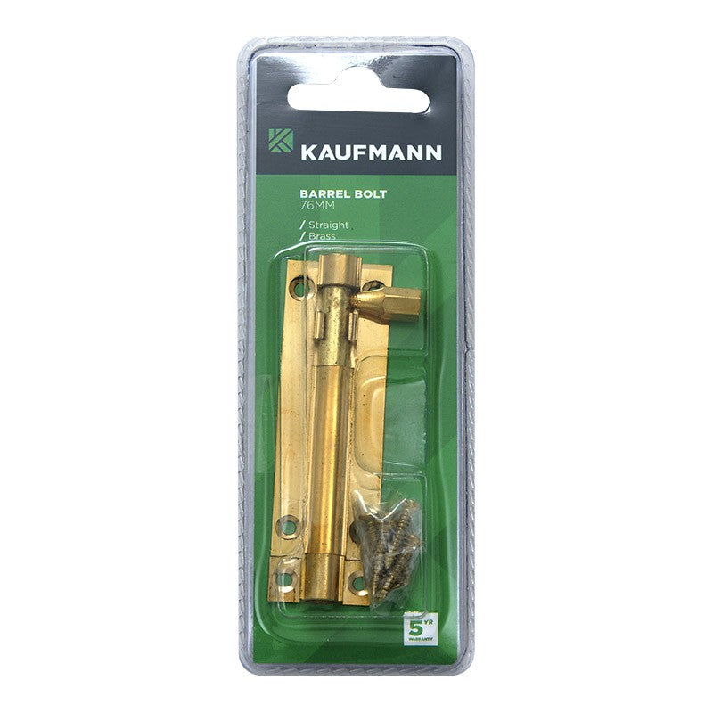 Kaufmann Barrel Bolt 76mm Solid Brass Straight