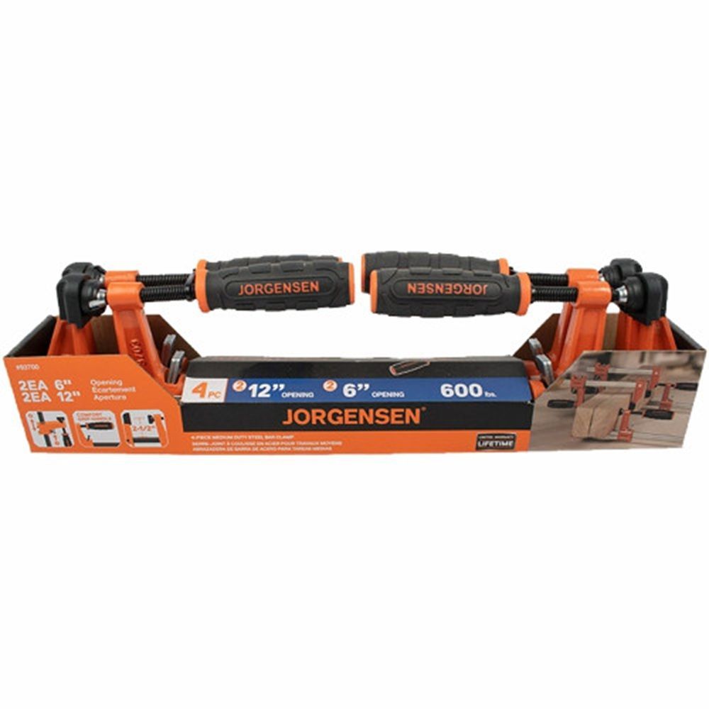 Jorgensen Medium Duty Steel Bar Clamp 4Pc Set 2 X 150Mm & 2 X 305Mm