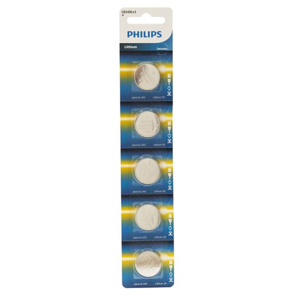Philips - CR2450 Lithium Coin Battery 3V 5 Blister