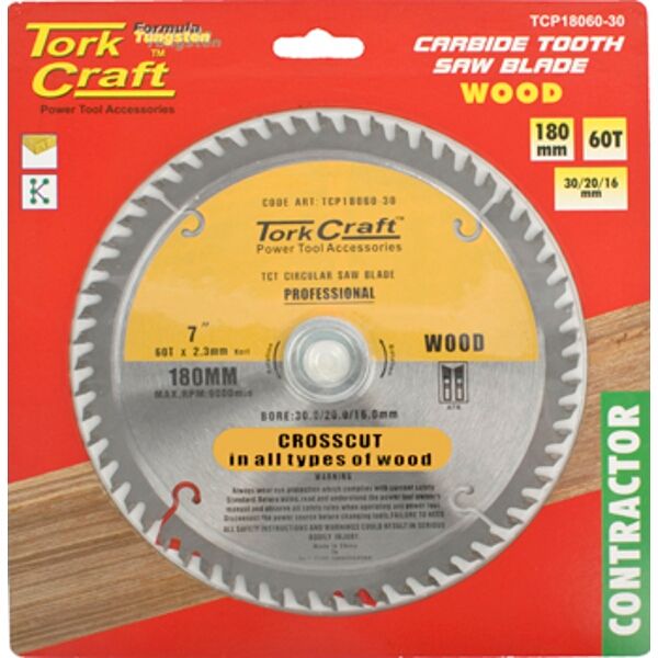 Tork Craft Blade Contractor 180 X 60T 30/20/16 Circular Saw TCT
