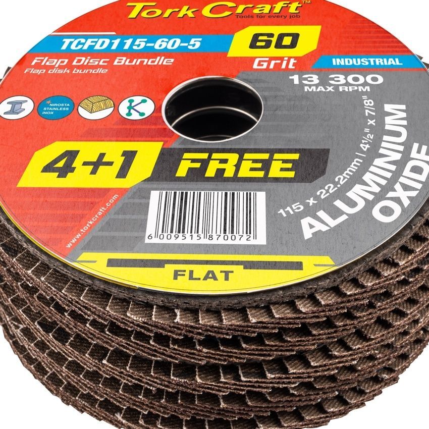 Tork Craft Flap Sanding Disc 115Mm 60Grit 4+1 Free A/O