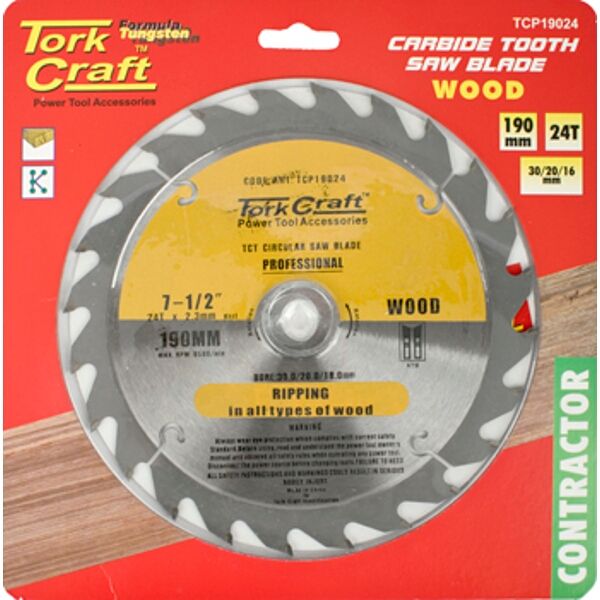 Tork Craft Blade Contractor 190 X 24T 30/20/16 Circular Saw TCT