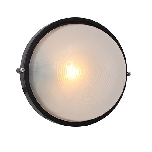 Round Large Plain Bulkhead 240mm Black E27