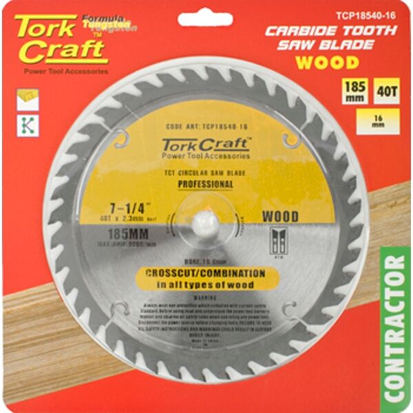 Tork Craft Blade Contractor 185 X 40T 16mm Circular Saw TCT