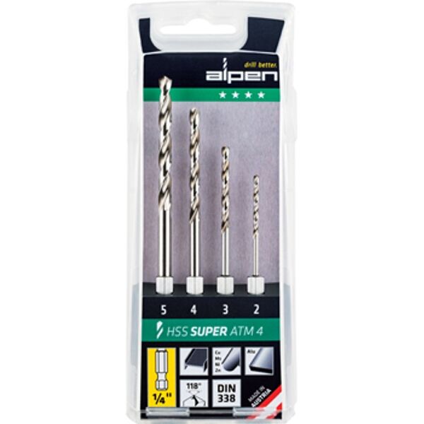 Alpen Hex Shank Set Hss for 4 Piece 2.3.4.5mm