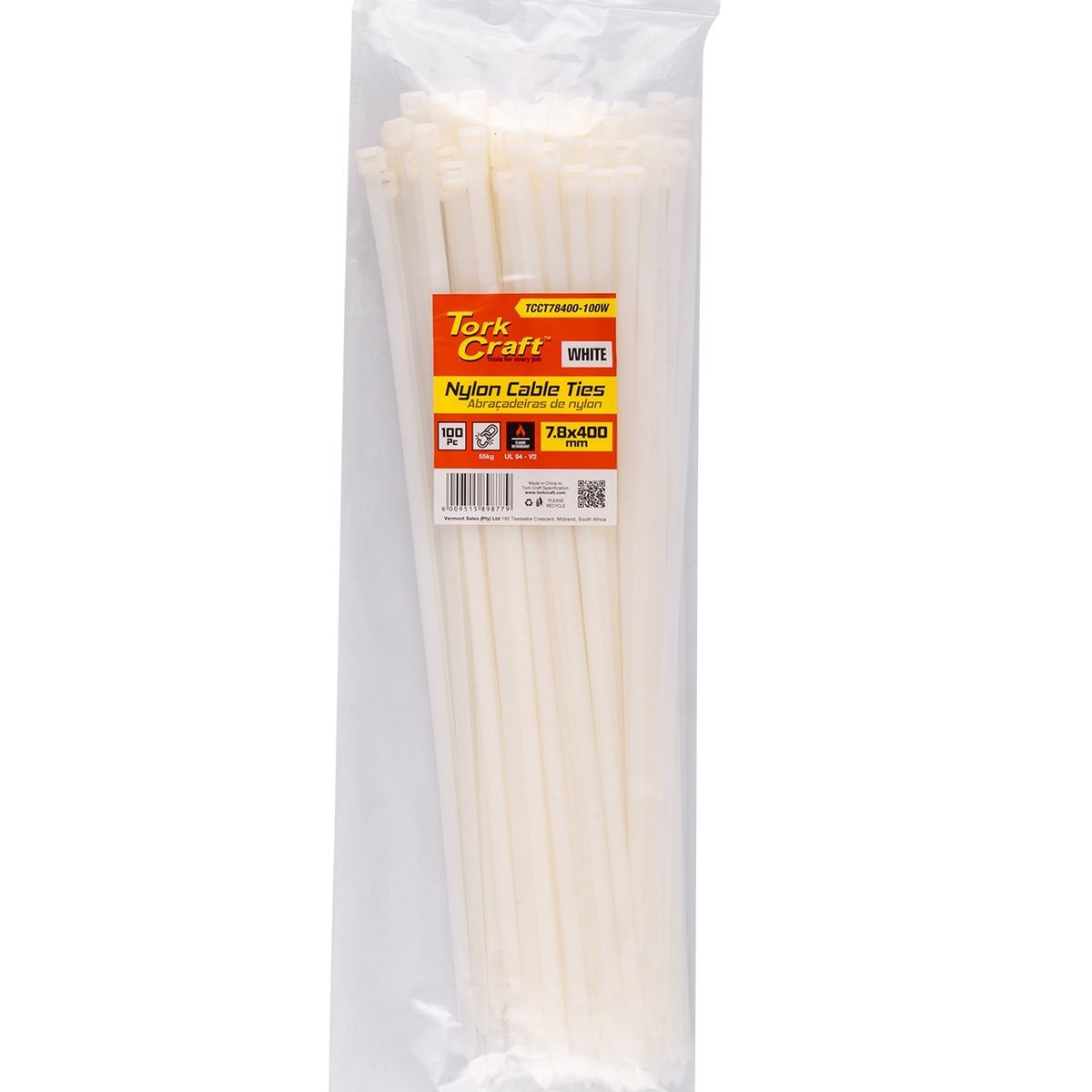 Tork Craft Nylon Cable Ties 7.6Mm X 400Mm White 100Pc