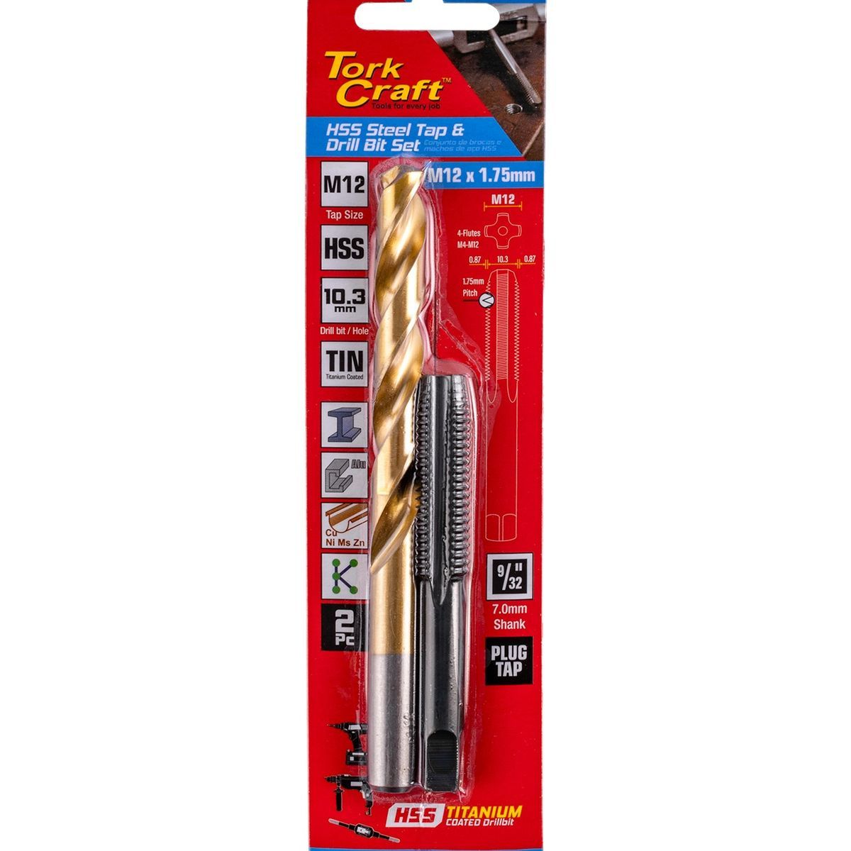 Tork Craft Tap Hss 12X1.75 & Drill 10.3Mm 2Pc Set