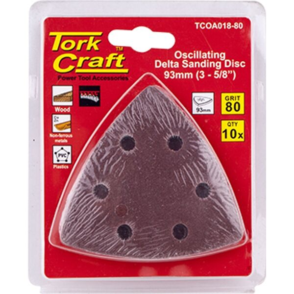 Tork Craft Oscillating Sandpaper A/O 93mm 10Pc Delta Shape 80Grit