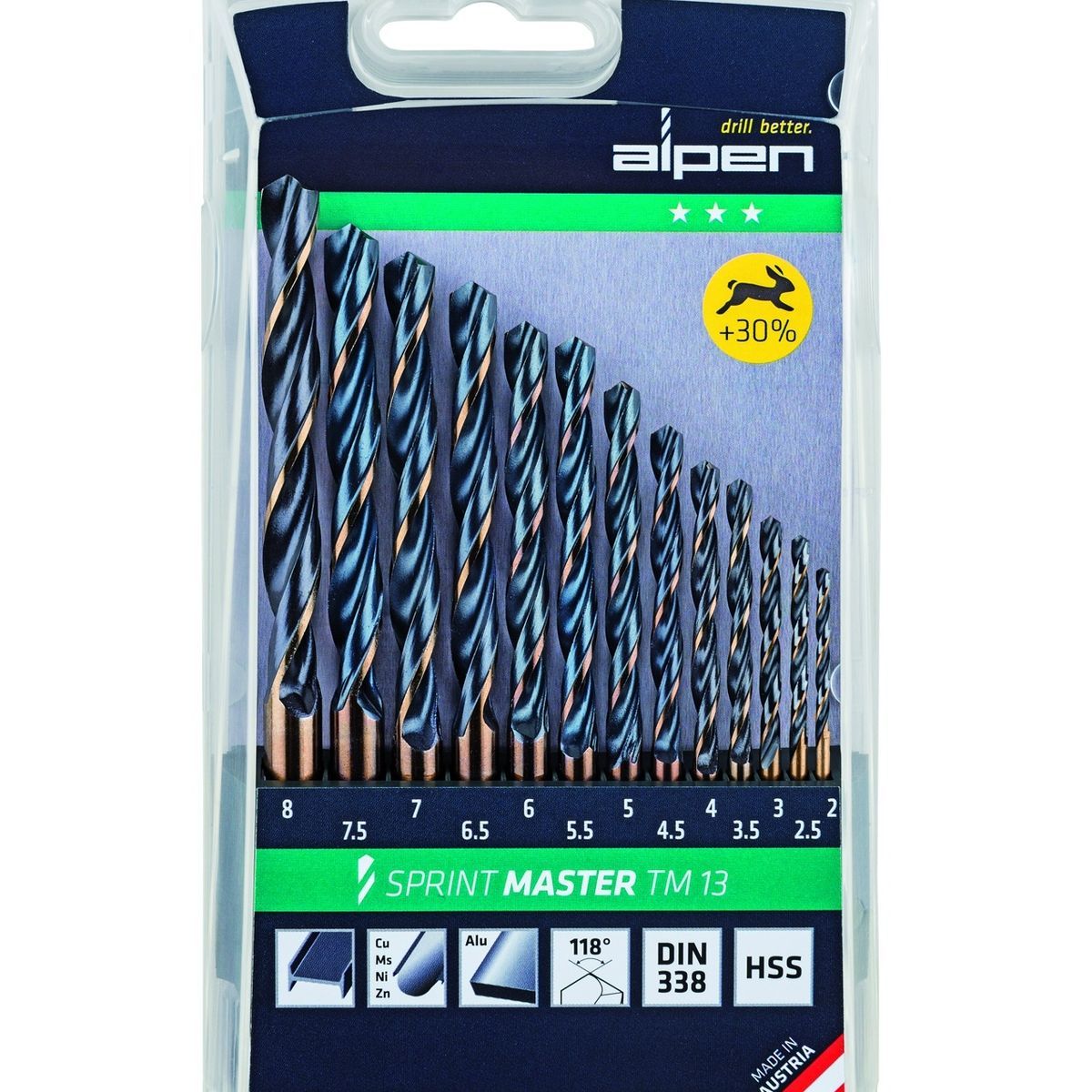 Alpen Hss Sprint Master Drill Bit Set 13 Piece 2-8Mm X 0.5 Tm13