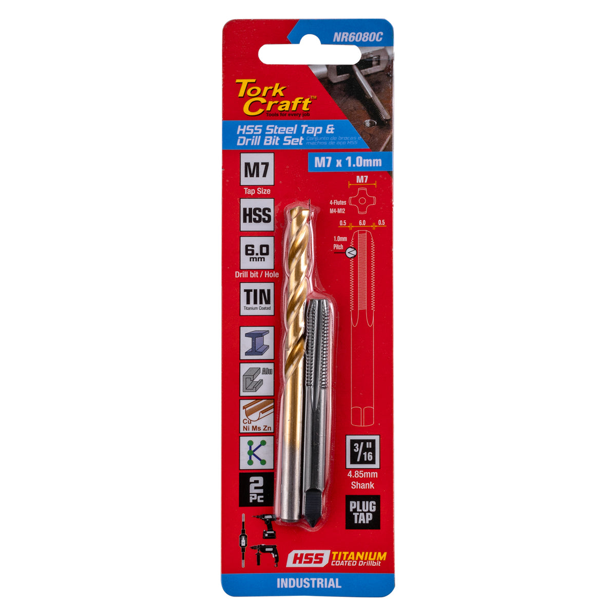 Tork Craft Tap Hss 7X1.0 & Drill 6.0Mm 2Pc Set