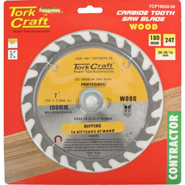 Tork Craft Blade Contractor 180 X 24T 30/20/16 Circular Saw TCT