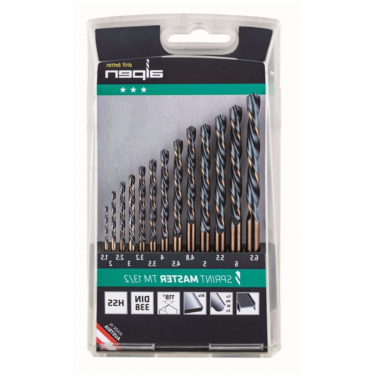 Alpen Hss Sprint Master Drill Bit Set 13 Piece 1.5-6.5 3.2+4.8 Tm13-2