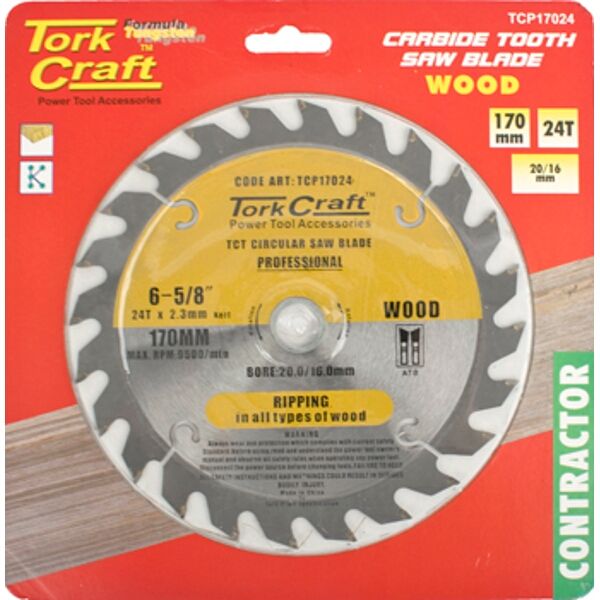 Tork Craft Blade Contractor 170 X 24T 20/16 Circular Saw TCT