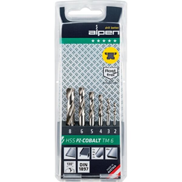 Alpen Cobalt Drill Bit Set 2-8mm Stubby