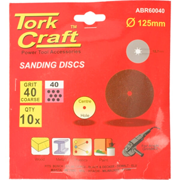 Tork Craft - Sanding Disc - 10 Piece - 125mm - 40 Grit