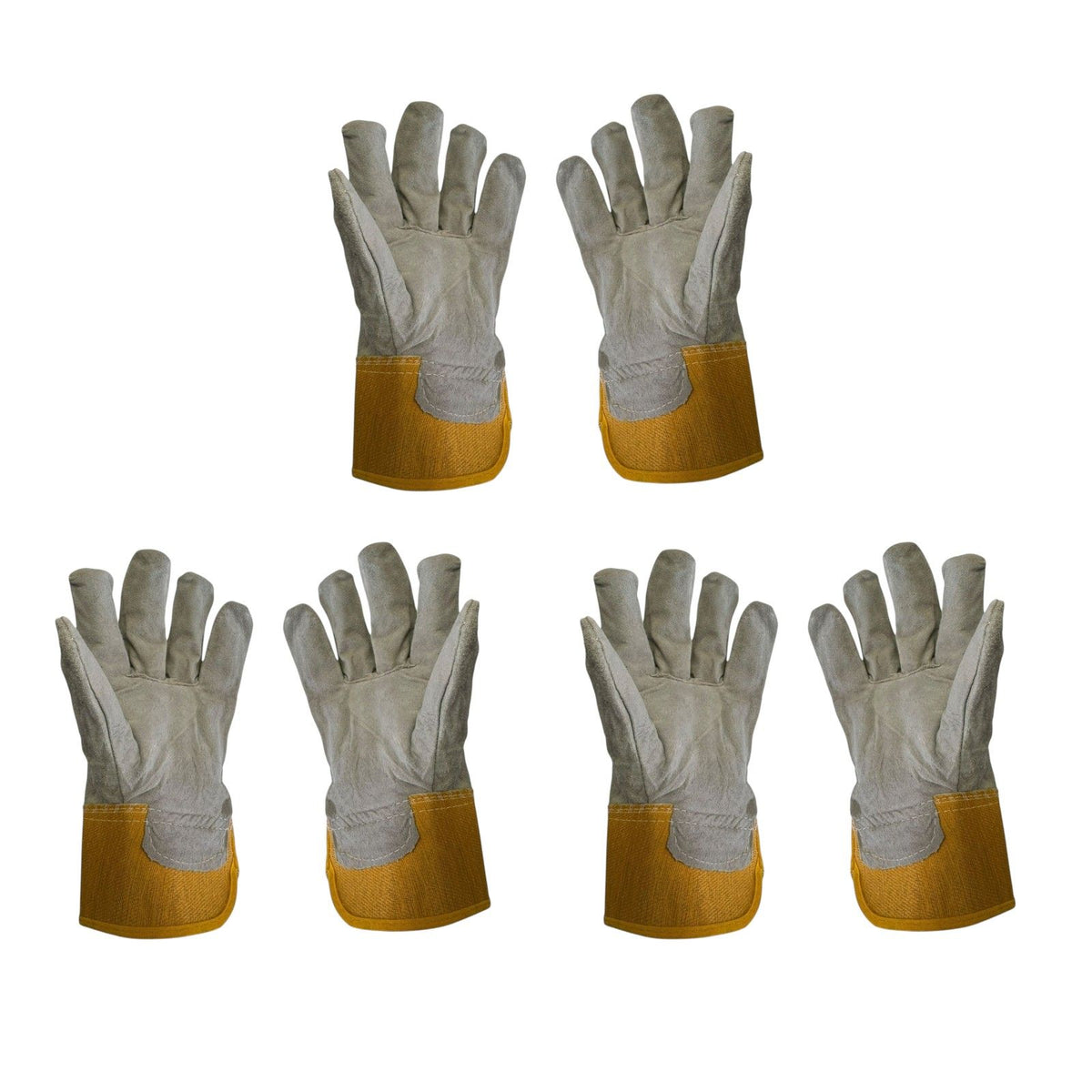 3 pairs Quality Yellow Nylon Grey Leather Protection Work Gloves