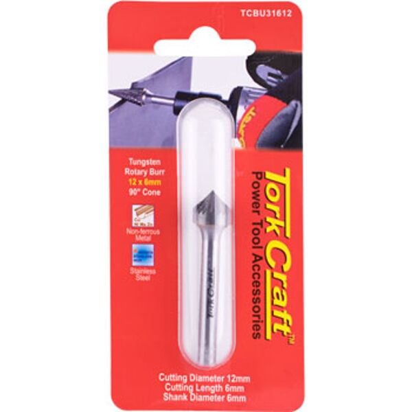 Tork Craft Rotary Burr Tungsten 12x6x6mm 90 Degree Cone