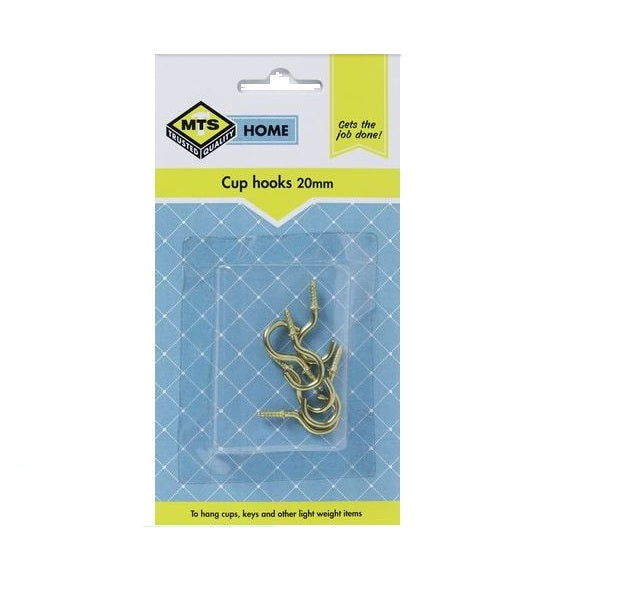 MTS Home  Cup Hooks 20mm Brass 6 Pieces