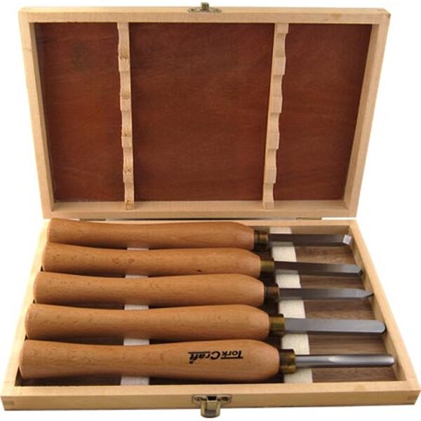 Tork Craft Chisel Set Wood Turning 270mm  Hss 5 Piece Wood Case