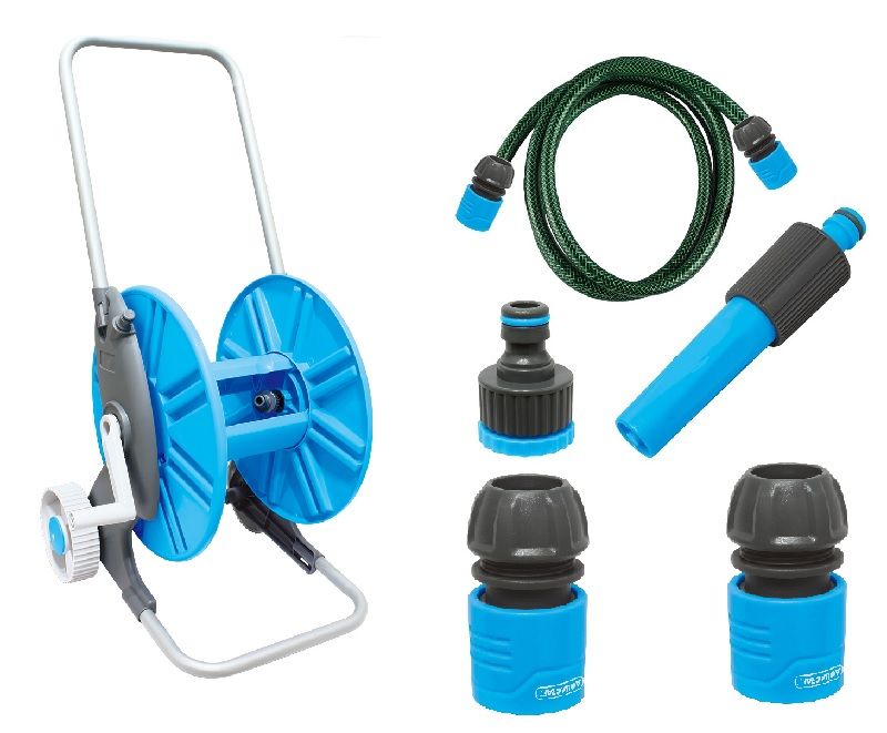 Hose Reel Trolley with Fittings and Connection Hose (6PC)