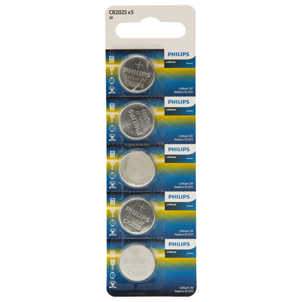 Philips - CR2025 Lithium Coin Battery 3V 5 Blister