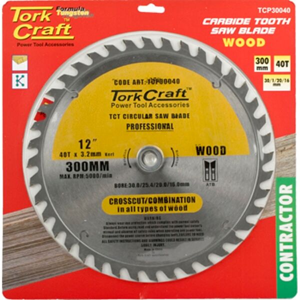 Tork Craft Blade Contractor 300 X 40T 30/1/20/16 Circular Saw TCT