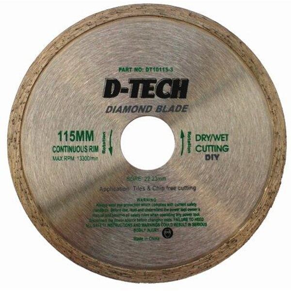 D-Tech Diamond Blade Continuous Rim 115x22.23mm Tiles