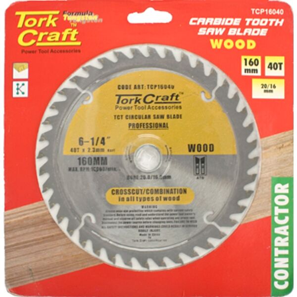 Tork Craft Blade Contractor 160 X 40T 20/16 Circular Saw TCT