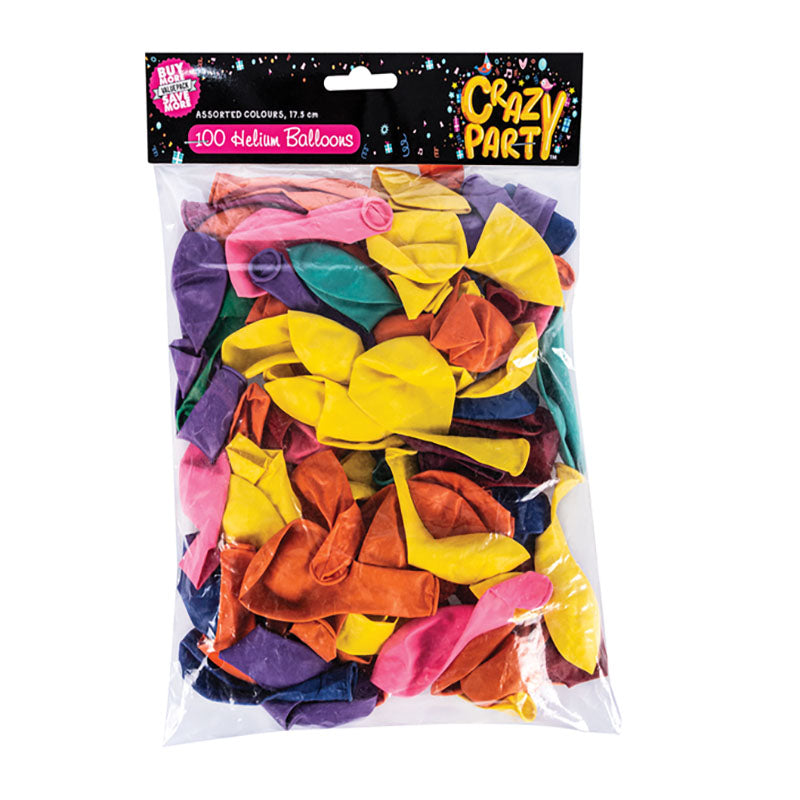Balloons - Helium - Latex - Assorted Colours - 100 Pack
