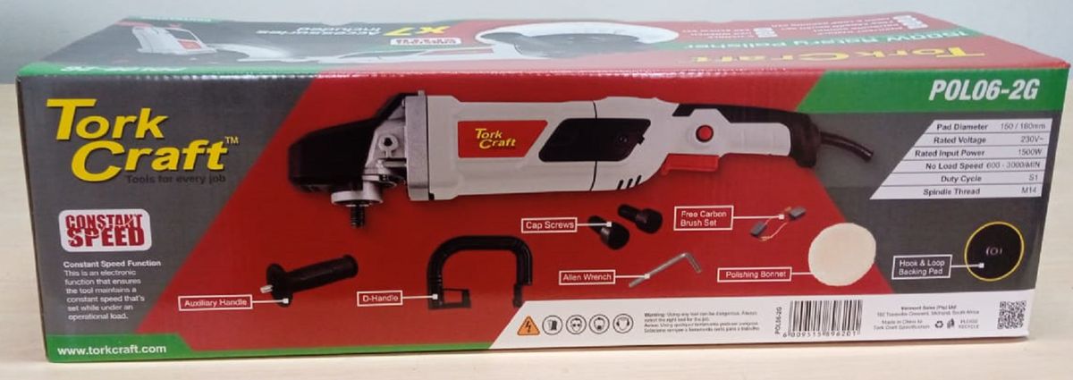 Tork Craft Polisher 1500 W 180 MM B/Pad & Bonnet 600 -3000 RPM