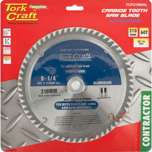 Tork Craft Blade Contactor Alum 210 X 60T 30/16 Circular Saw TCT