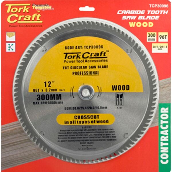 Tork Craft Blade Contractor 300 X 96T 30/1/20/16 Circular Saw TCT