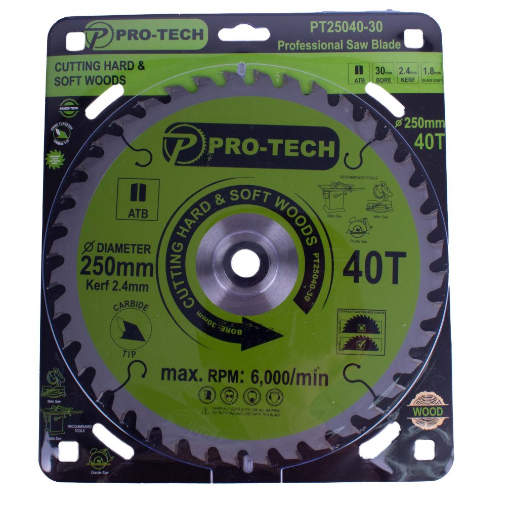 Pro-Tech - Saw Blade Tct 250 x 2.4 x 30 x 40T Wood Prof.
