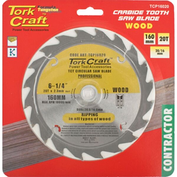 Tork Craft Blade Contractor 160 X 20T 20/16 Circular Saw TCT