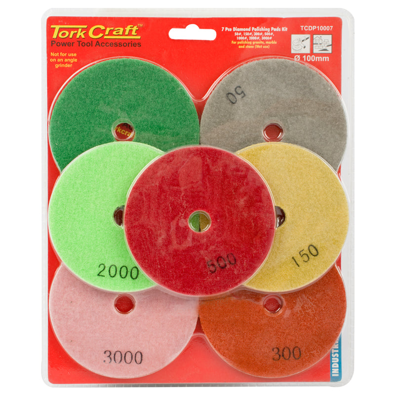 Tork Craft - Set Of 7 Diamond Wet Polishing Pads 100mm