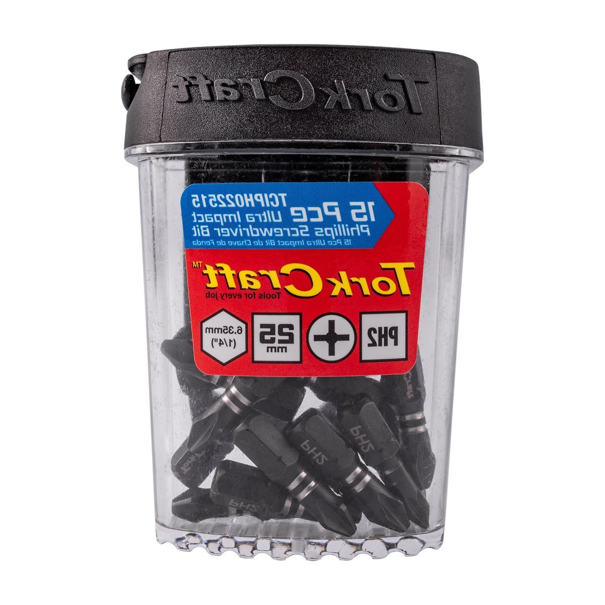 Tork Craft Impact Phil.2 X 25Mm Insert Bit 15Pc Tic Tac Case Ph2
