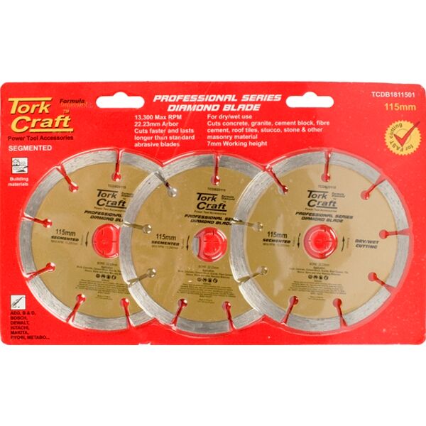 Tork Craft Diamond Blade 3 Piece Set 115mm Segmtd