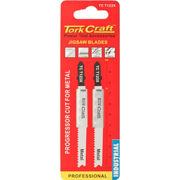Tork Craft T-Shank Jigsaw Blade for Metal 1.2 - 2.6mm 10Tpi 100mm 2 Piece