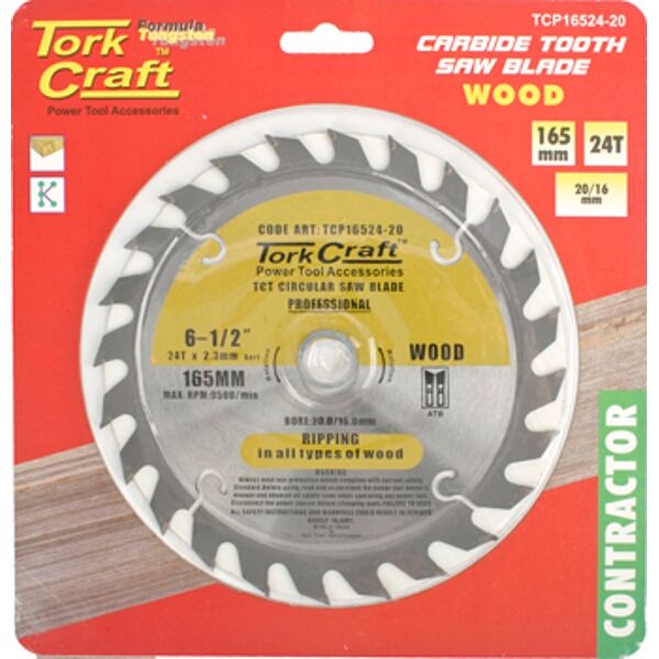 Tork Craft Blade Contractor 165 X 24T 20/16 Circular Saw TCT