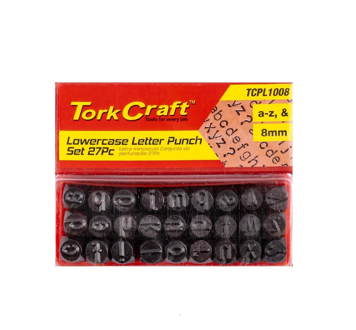 Tork Craft Letter Punch Set 8Mm (A-Z) Lower Case 27Pc Black Finish