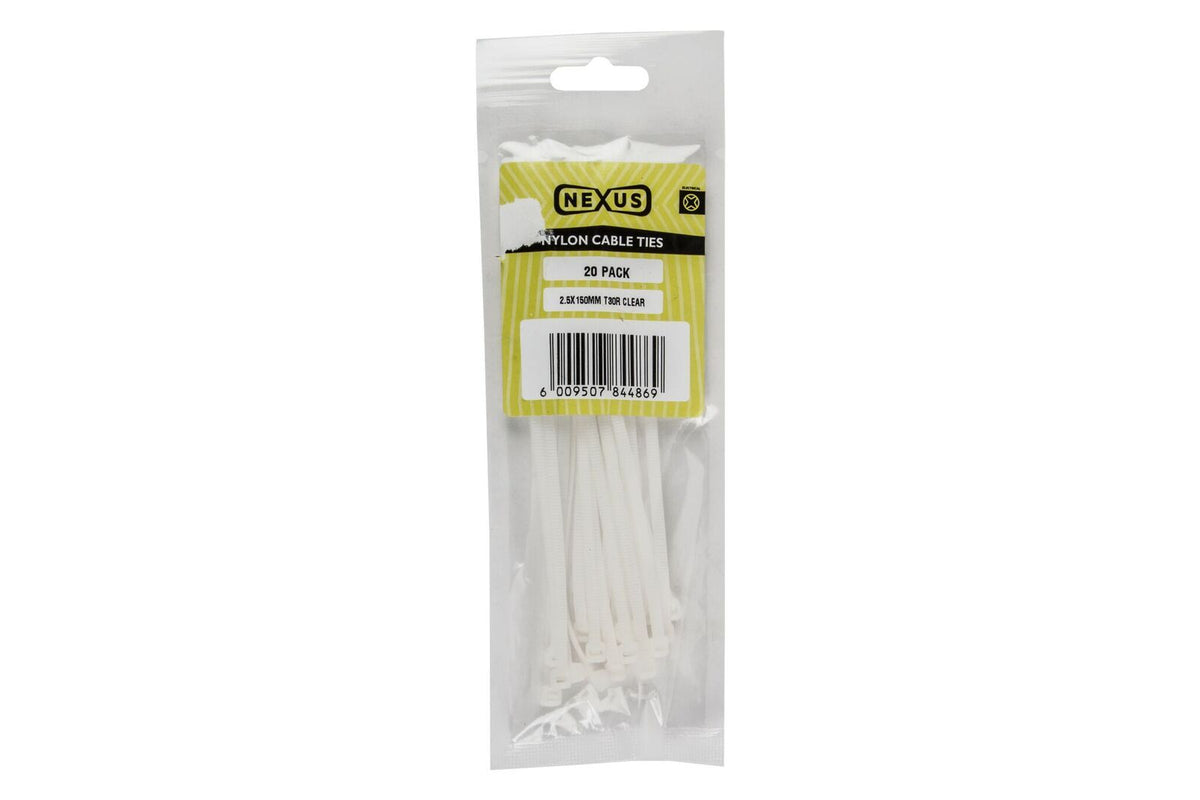 Nexus - Cable Tie 3.6 x 150mm T30R Clear - 20 Piece