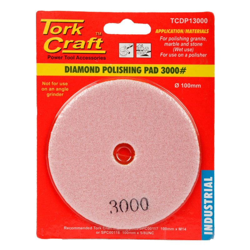 Tork Craft - 100mm Diamond Wet Polishing Pad 3000 Grit Pink