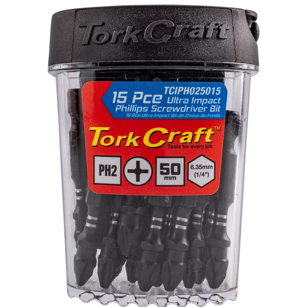 Tork Craft Impact Phil.2 X 50Mm Power Bit 15Pc Tic Tac Case Ph2