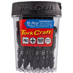Tork Craft Impact Phil.2 X 50Mm Power Bit 15Pc Tic Tac Case Ph2